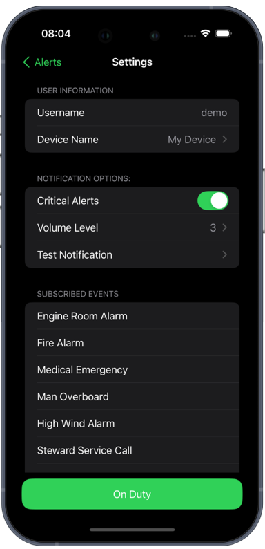 DJOLT app settings screen